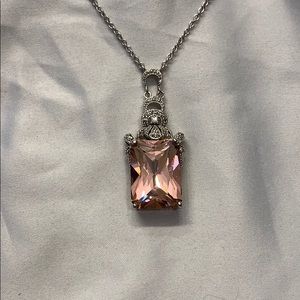 Lrg Sparkling Pink Glass Crystal Pendant Necklace
